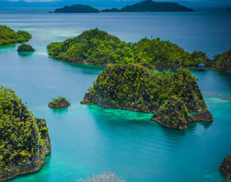 Des îles Raja Ampat avec des eaux bleues turquoises