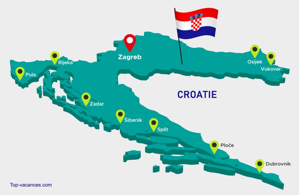 Carte des villes principales de la Croatie
