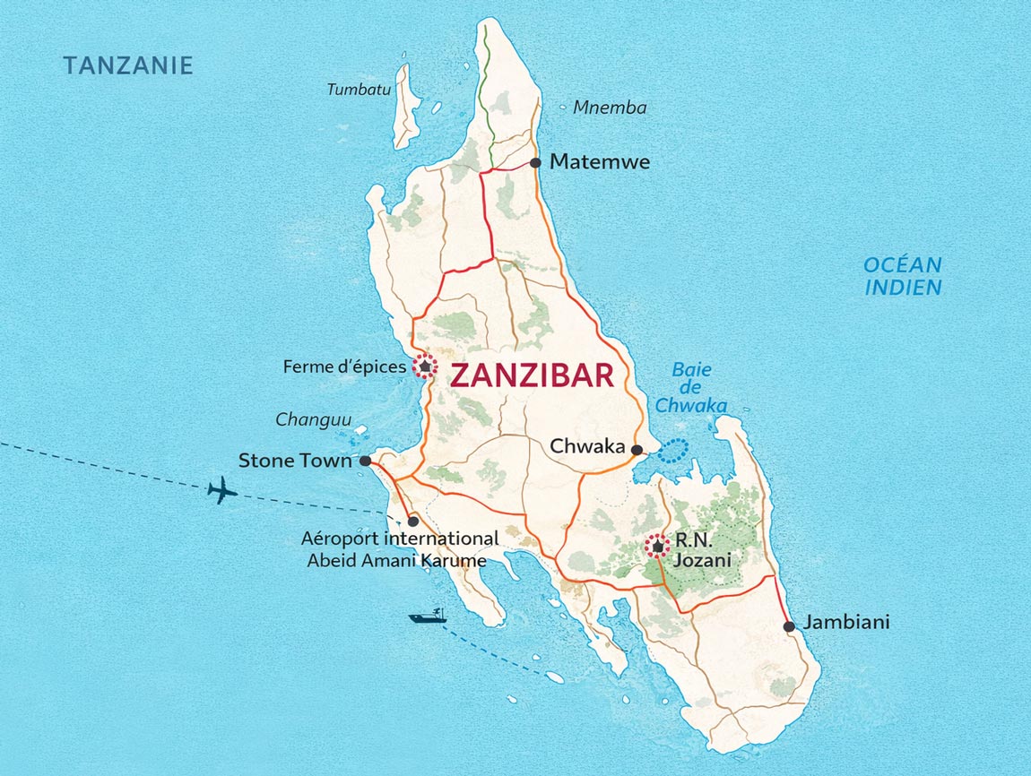 Carte de Zanzibar en Tanzanie