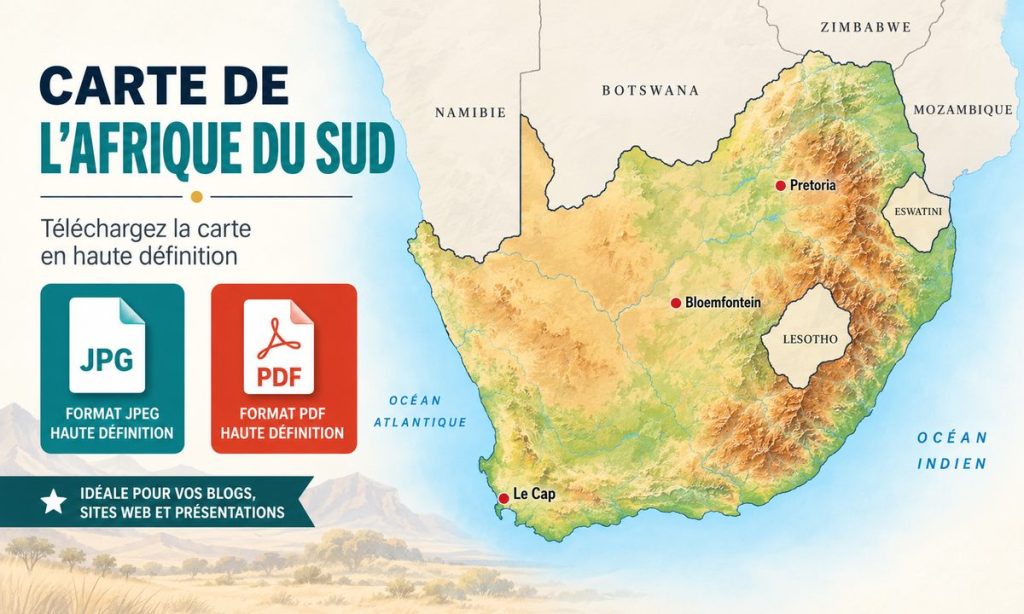 Carte de l’Afrique du Sud HD à télécharger : provinces et villes