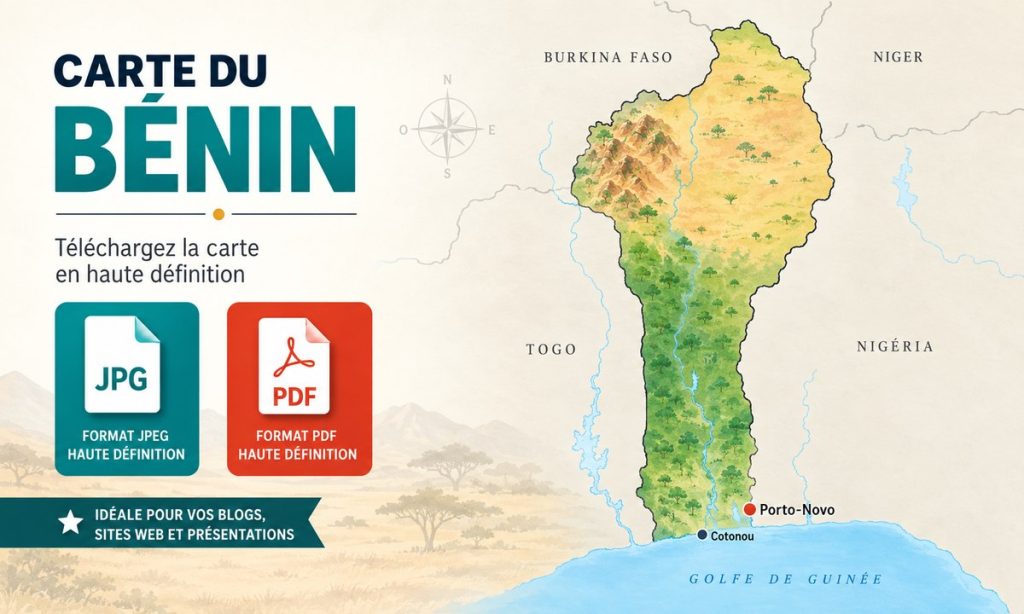 Carte du Bénin HD à télécharger : départements et villes
