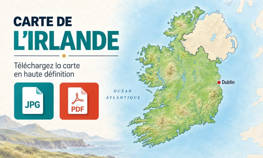 Carte de l’Irlande HD à télécharger : comtés, villes et littoral
