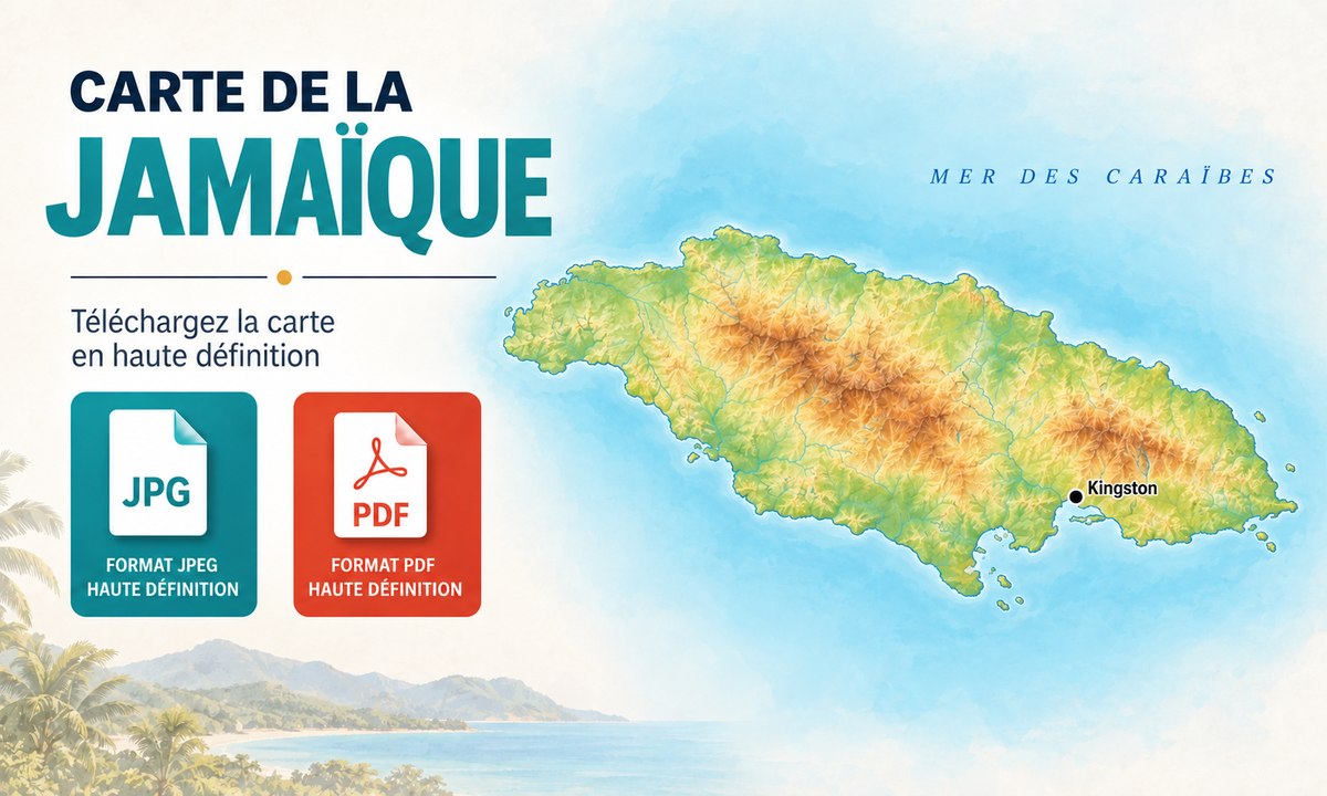 Carte de la Jamaïque HD à télécharger : paroisses, villes et littoral