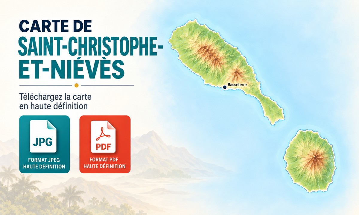 Carte de Saint-Christophe-et-Niévès HD : îles, paroisses et villes